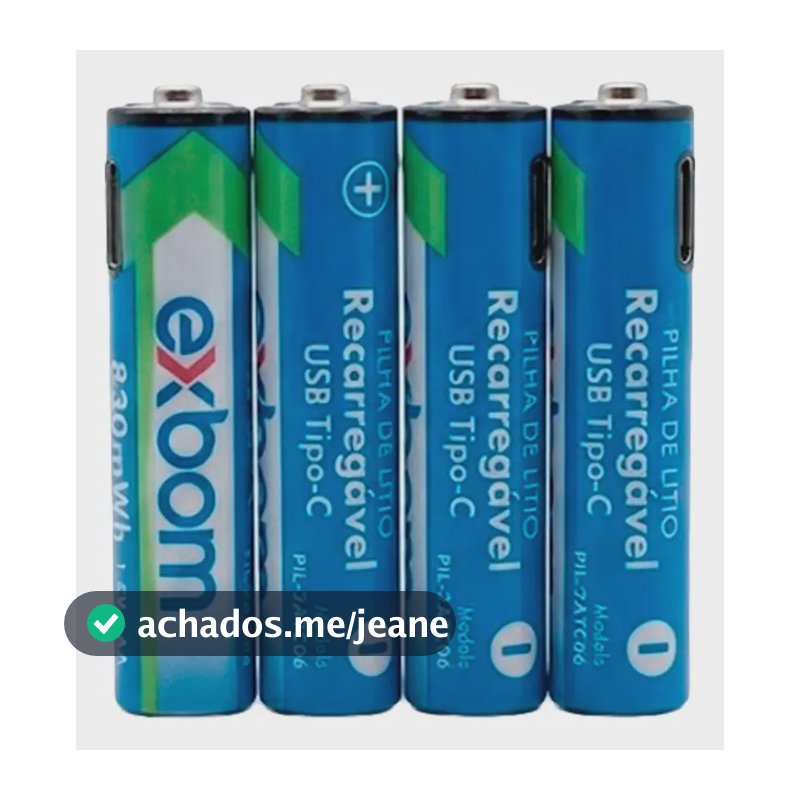 Kit 4 Pilhas Palito Aaa Bateria Recarregável Usb C/cabo