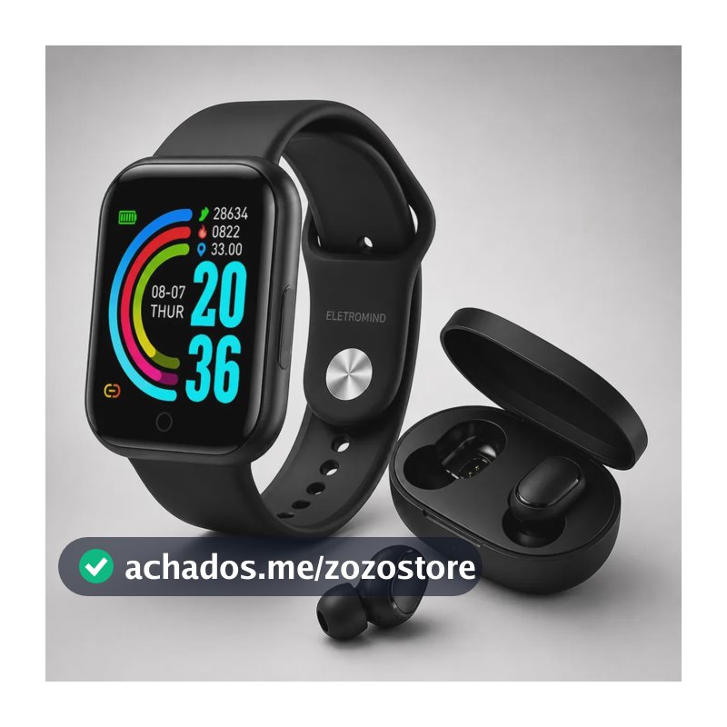 Smartwatch Relógio Inteligente Digital Masculino Feminino Fone De Ouvido Sem Fio Bluetooth Preto Esportivo Infantil Eletromind Preto