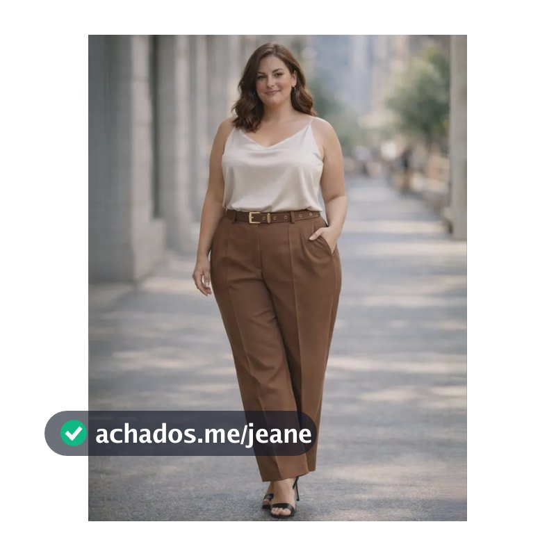 Calça Plus Size Corte Social Alfaiataria Com Cinto Elegante  Marrom 52
