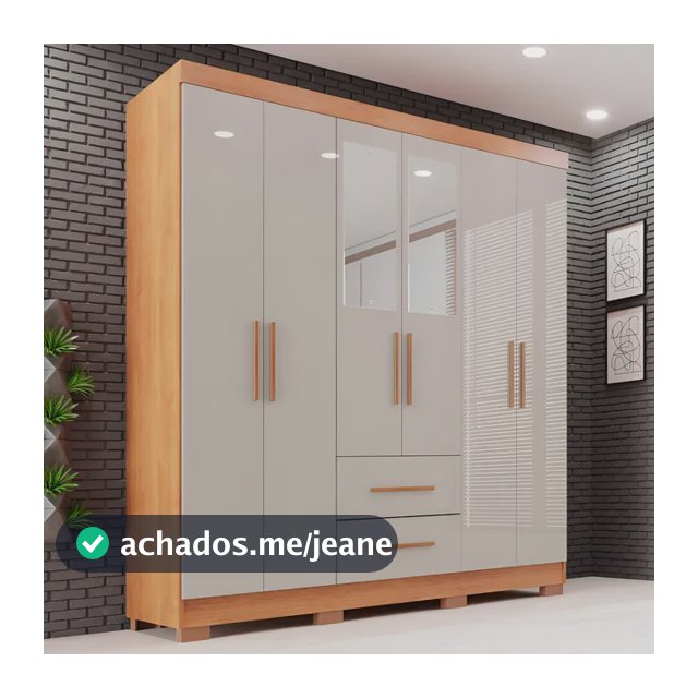 Guarda-roupa Casal com Espelho 6 Portas 2 Gavetas Sallêto Cinamomo/Off White