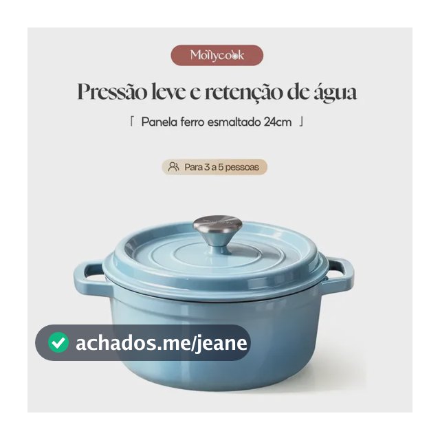 Panela Caçarola De Ferro Esmaltado 24cm 3.8L Fogão Indução Azul Mollycook