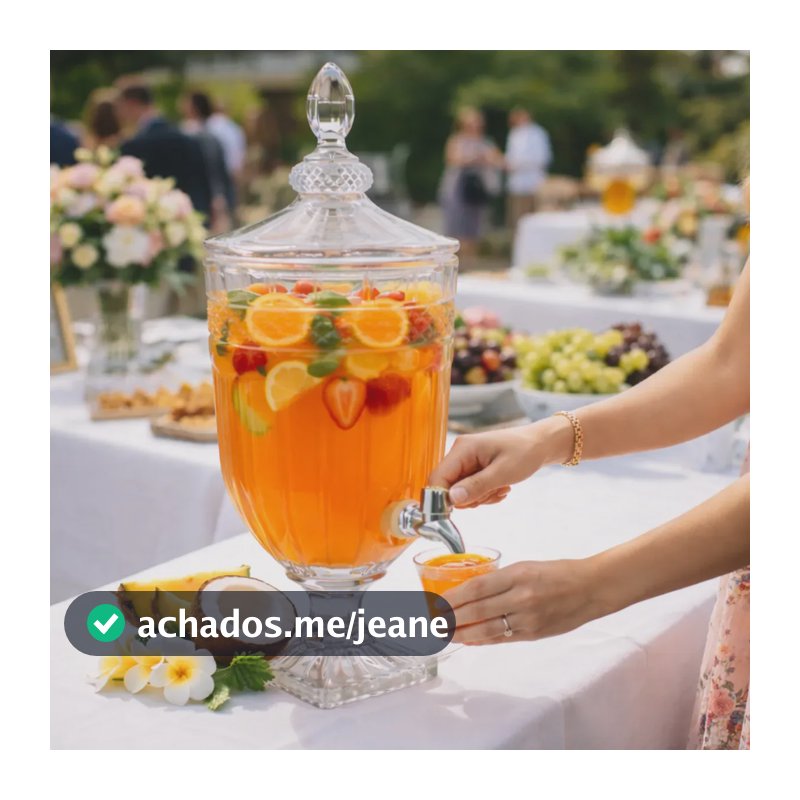 Suqueira de Vidro Cristal 3 L com Torneira e Tampa para Bebidas