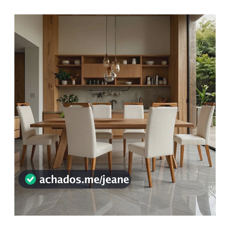 Kit 6 Cadeiras De Jantar Moderna Cadeira Mesa Madeira Maciça Estofada Linho Liso Bege Jogo Conjunto Cozinha Sala