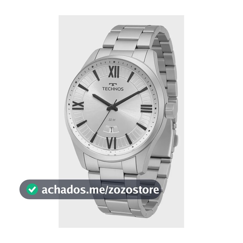 Relógio Technos Masculino Steel Prata Fundo Prateado