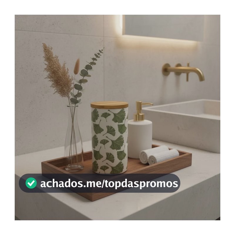 Potiche Cerâmica Folhas Verdes Tampa Bambu Mantimentos 1,5l
