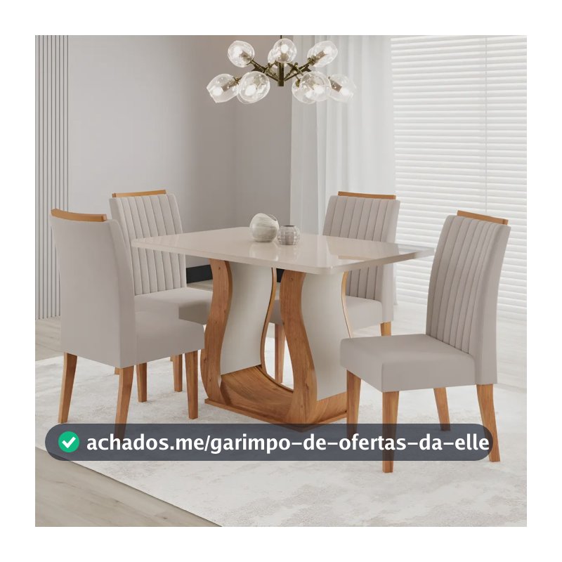 Mesa De Jantar 120x80,7cm Tampo Com Vidro 4 Cadeiras Fg
