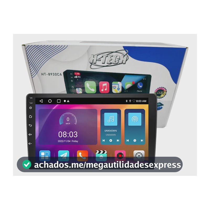 Central Multimídia H-Tech HT-8930CA Android 13 9" QLED Octa-Core 3GB RAM 32GB Bluetooth GPS