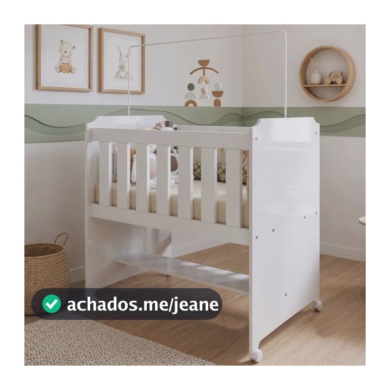 Mini Berço Com Colchão Tigus Baby Branco Hj Ripas Verticais Com Prateleira Inferior E Rodízios Branco