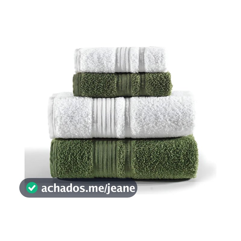 Jogo De Toalhas Tóquio Banho 4 Peças Branco E Verde Deep Olive Lisa Altenburg