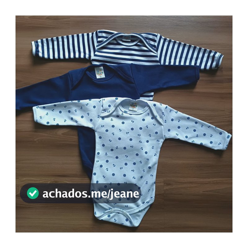 Kit 3 Body Bebê Manga Longa Em Suedine Algodão Sortido Marinho-branco-listrado 0-1 M Sortido