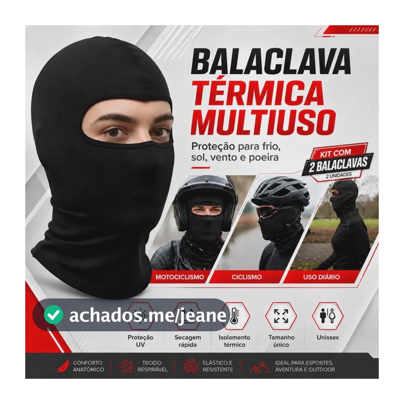 Kit 2 Touca Balaclava Ninja Uv50+ Térmica Respirável Moto Bike Corrida Ciclismo Motoboy Academia Proteção Solar Frio Vento Secagem Rápida Unissex Preto Capa Rosto Facial - Honey Play Box