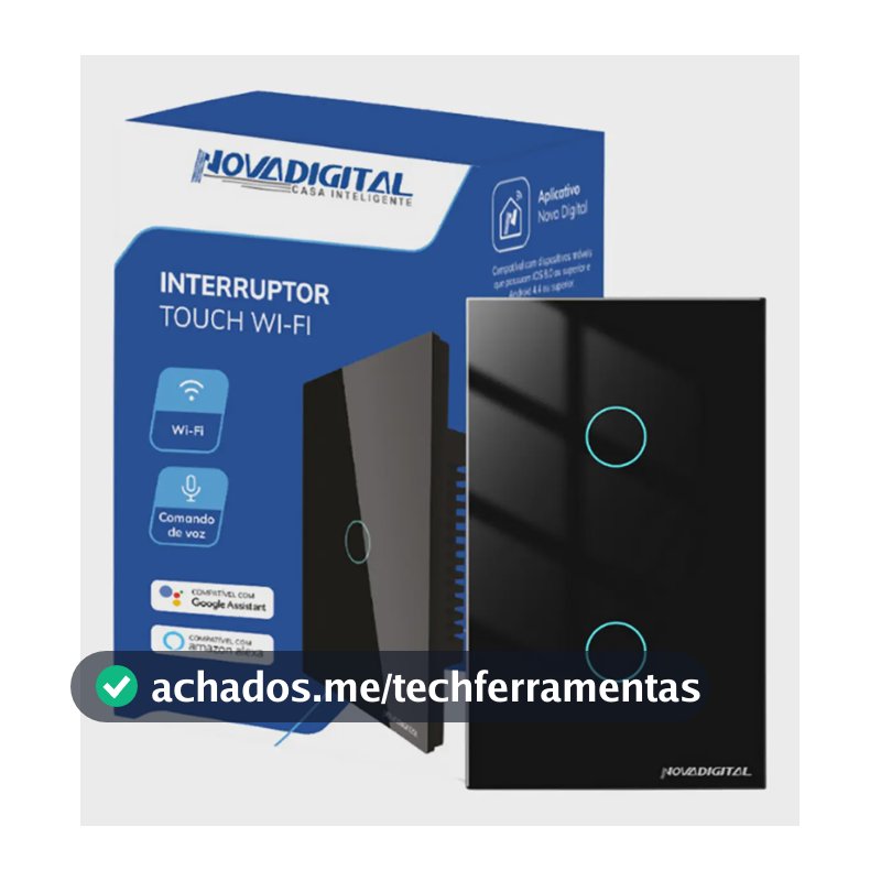 Interruptor Inteligente Wifi Novadigital 2 Teclas Botões Touch Tuya Smart Life Alexa Google 110v 220v Bivolt 4x2 Preto LITE-WS2-B