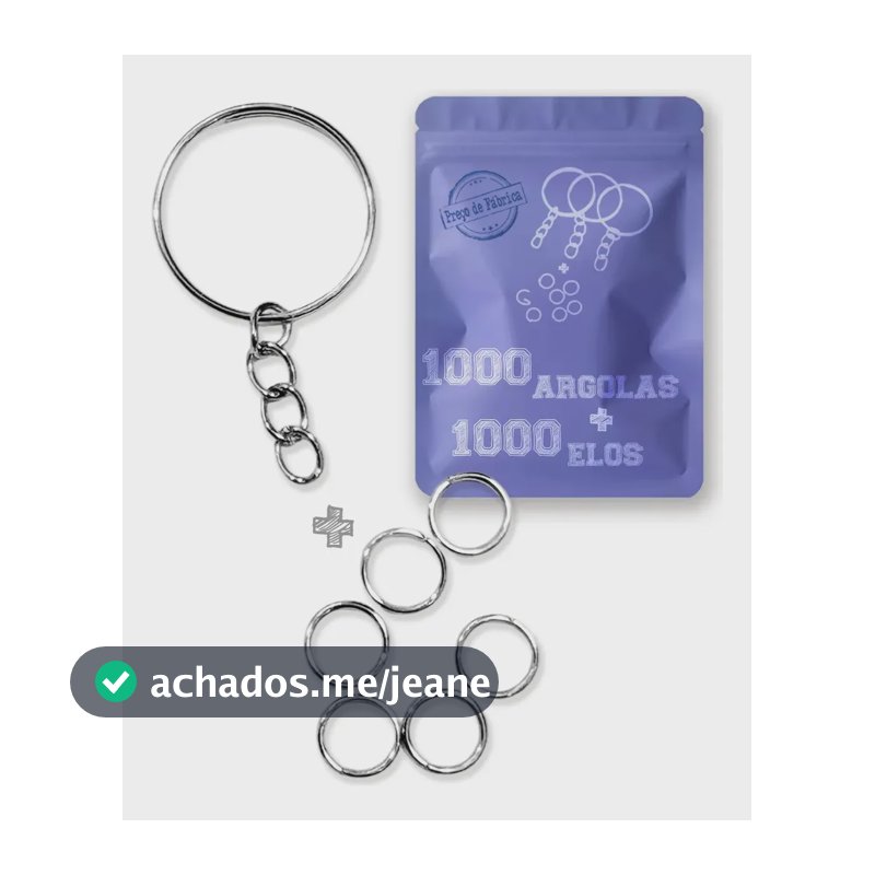 Argola Chaveiro 20mm C/ Corrente + Elo Prateado 1000 Peças