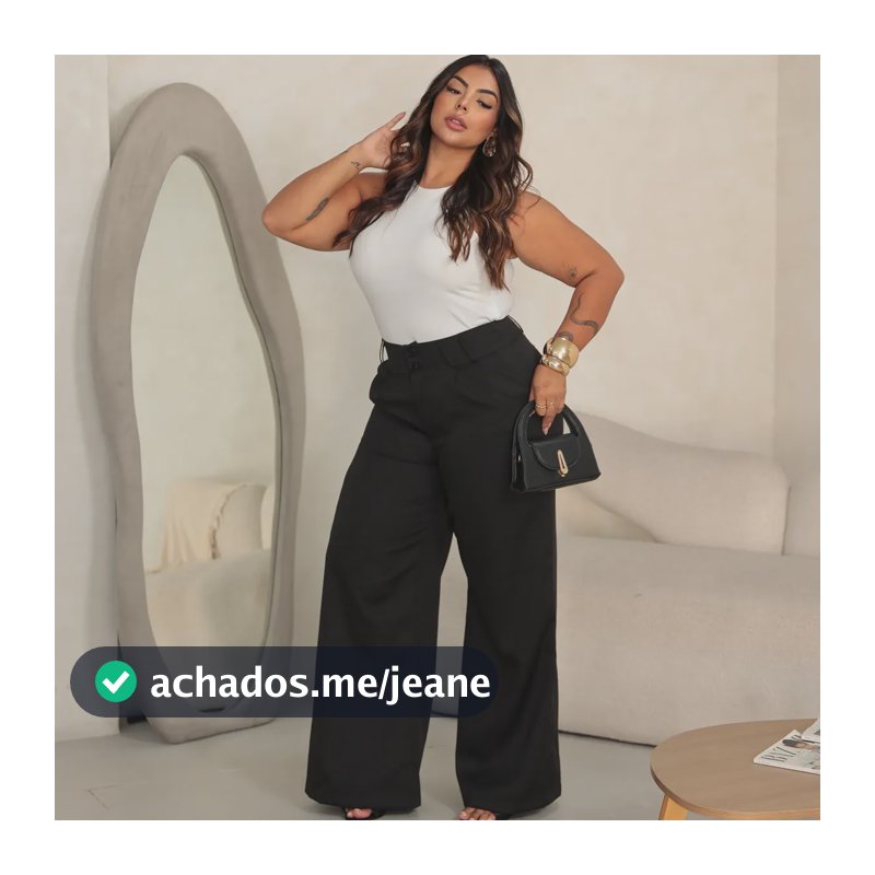 Calça Wide Leg Plus Size Pantalona Alfaiataria Elegante L Preto Lisa G3 (52-54)