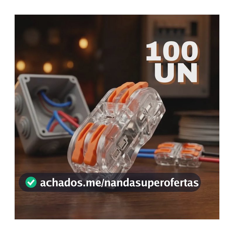 Kit 100 Conectores de Fios Elétricos Emenda Rápida 2 Vias Entrada E Saída