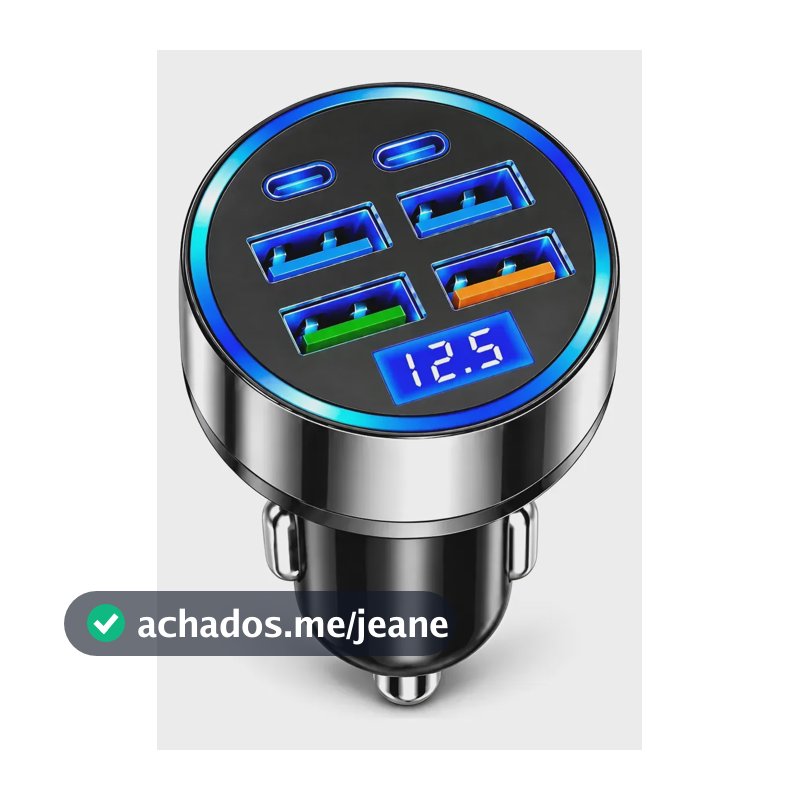 Carregador Usb-c   Veicularpd 120w Com Voltímetro Digital Preto