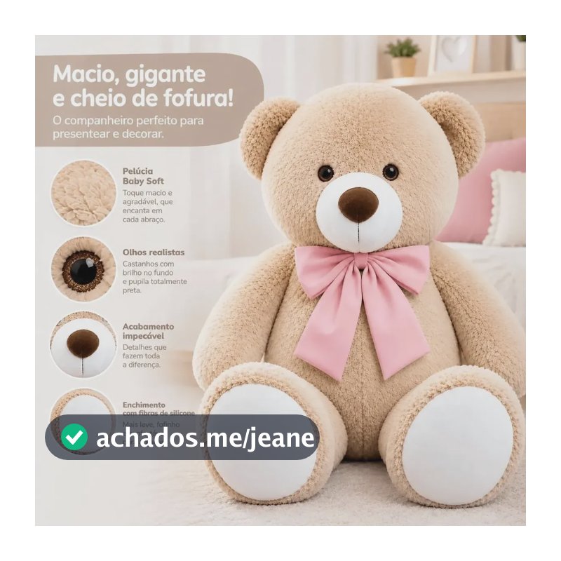 Urso Gigante Pelúcia Teddy Grande 110cm Branco Off Fofinho Off