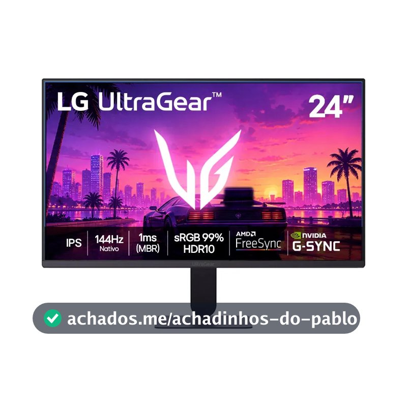 LG UltraGear Monitor Gamer 24" IPS 144Hz nativo, 1ms (MBR), Full HD (1920x1080), HDR10, NVIDIA G-SYNC, AMD FreeSync sRGB, Preto - 24G411B