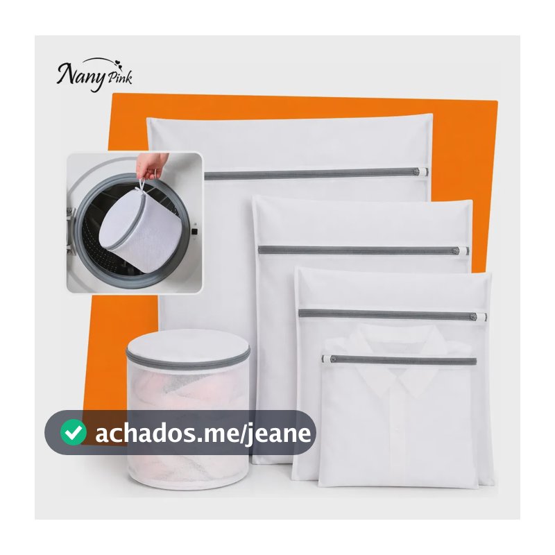 Kit 5 Sacos Para Máquina De Lavar Roupa Rede Protetora Para Lavar Roupas Delicadas Lingerie Meias Tênis E Roupas Íntimas Saco Protetor Lavanderia Com Zíper Resistente - NANY PINK
