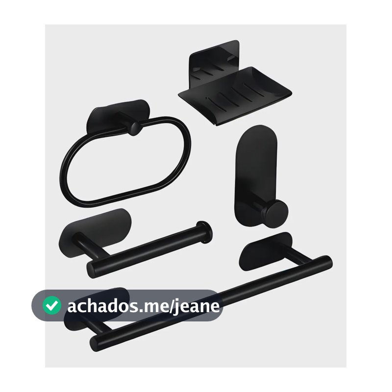Kit Banheiro 5 Peças Acessórios Inox Preto Sem Furo Autocolante