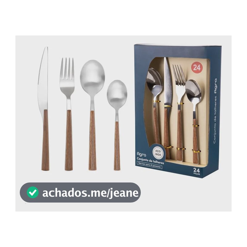 Faqueiro Bianchini Agra 24pçs Aco Inox Cabo Madeira