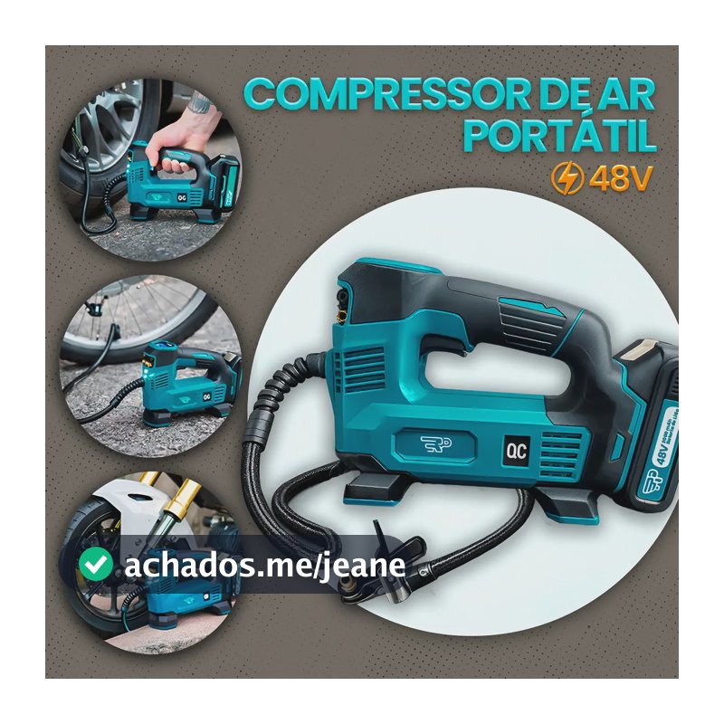 Compressor De Ar Portátil 2 Bateria 48v Digital 120 Psi Azul 127/220v 50hz/60hz