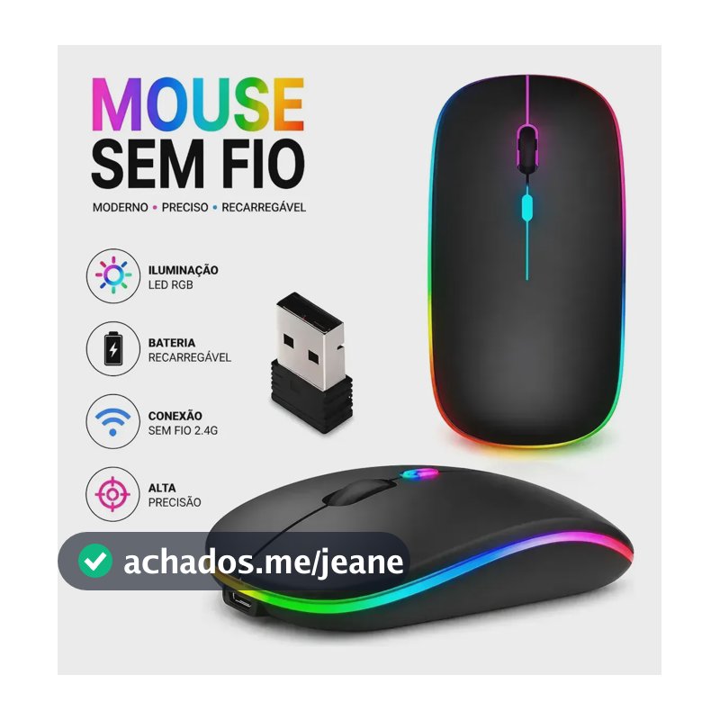 Mouse Sem Fio Bluetooth Recarregável Ergonômico, Para Notebook e PC