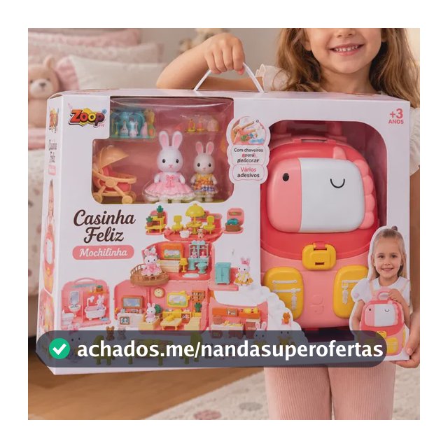 Coleção Casinha Feliz Modelo Mochilinha Família Coelho Zoop Mochilinha Rosa