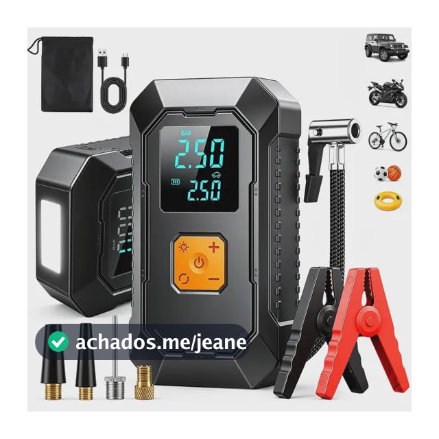 aweshine Compressor Ar Portátil 150PSI Automotivo com Auxiliar Partida Portátil,5 Modos Inflagem,Auxiliar Partida Veicular Carro Moto Caminhão,Power Bank,digital duplo,lanterna emergência com 3 modos