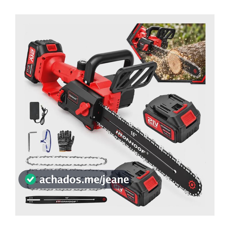 Motoserra Eletrica 16 Polegadas Portátil Brushless 2 Bateria 3 Corrente