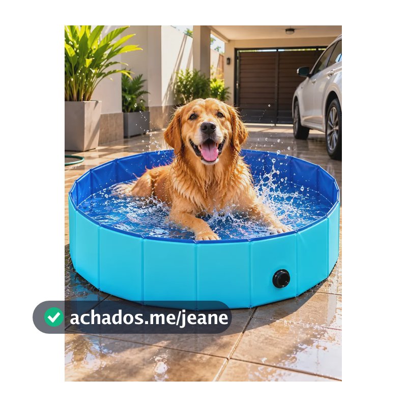 Piscina Para Cachorro Dobravel Verao Pets Banheira Banho Dog Azul Lisa
