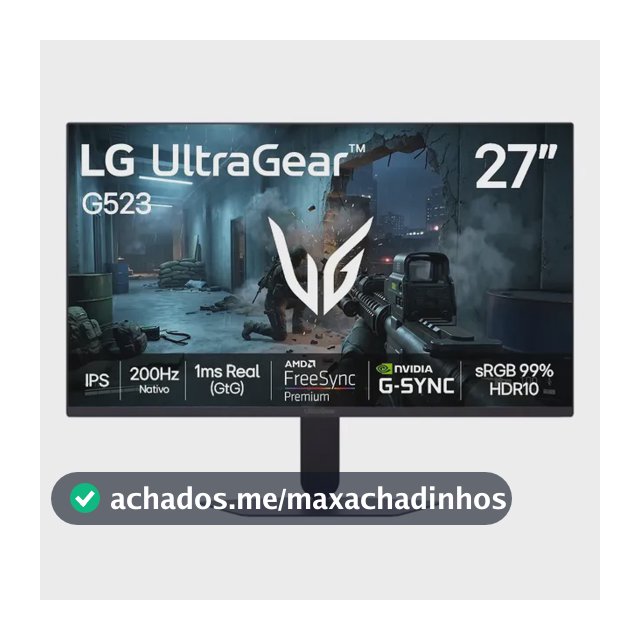 LG UltraGear Monitor Gamer 27" IPS 200Hz, 1ms (GtG), Full HD (1920x1080), HDR10, NVIDIA G-SYNC AMD, FreeSync Premium, sRGB 99%, Preto - 27G523B