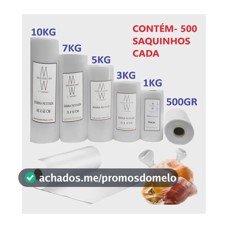 Bobina Picotada Sacos Plásticos Alimentos Freezer Microondas 15x30cm C/500 Saquinhos 1/2-kg