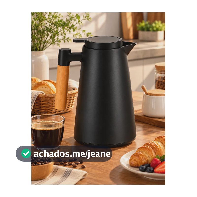 Garrafa Térmica Betolar 1 L Preta com Cabo de Madeira para Café e Chá