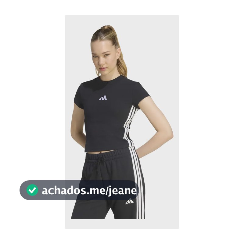 Camiseta Baby Look Feminina Essentials 3 Listras adidas Preto Caveira L Lisa