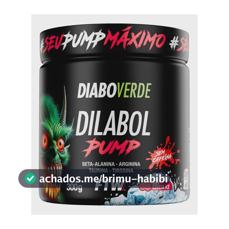 Pré Treino Dilabol Pump Diabo Verde Sem cafeína Pote 300g Sabor Cereja Ice - FTW