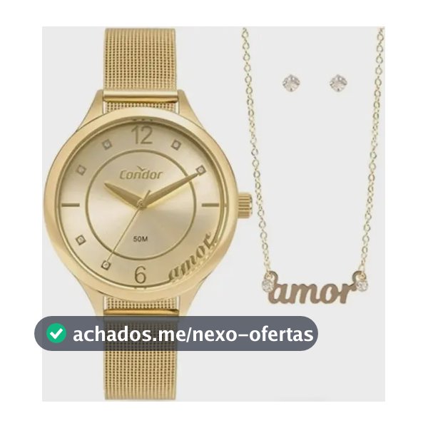 Relógio De Pulso Condor Mimos E Sutilezas CO2035NBP Kit 3 Pçs Dourado Feminino