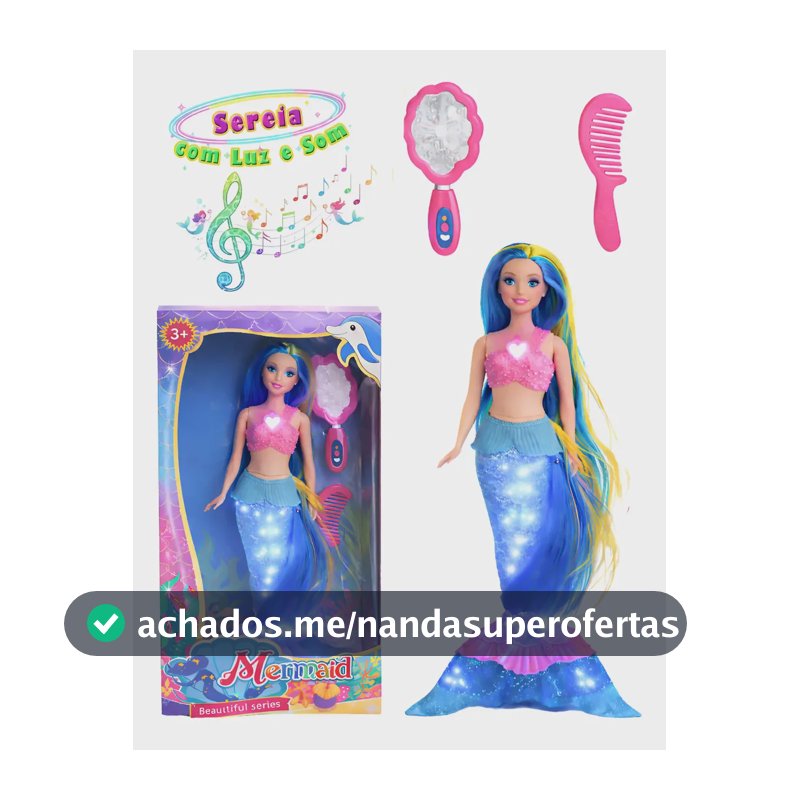 Boneca Sereia Com Luz Led Cauda Que Brilha E Acessórios Top