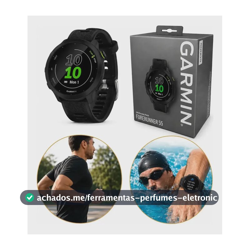 Relógio Garmin Forerunner 55 Monitor Cardíaco Gps 42mm Preto Black Mesh Preto