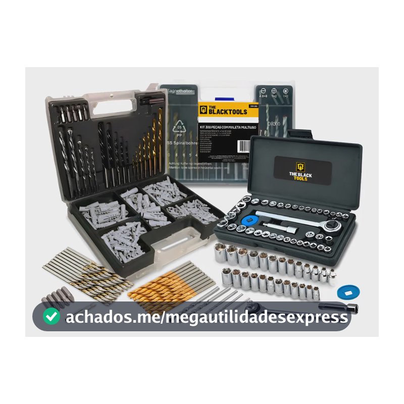 Jogo De Brocas Buchas E Bits Com 300 Peças E Maleta + Kit Chaves Catraca Reversível 40 Peças The Black Tools