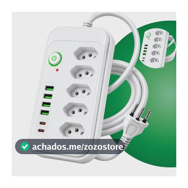 Filtro De Linha Extensão Elétrica 5 Tomadas Usb Type Bivolt 4 USB Tipo C