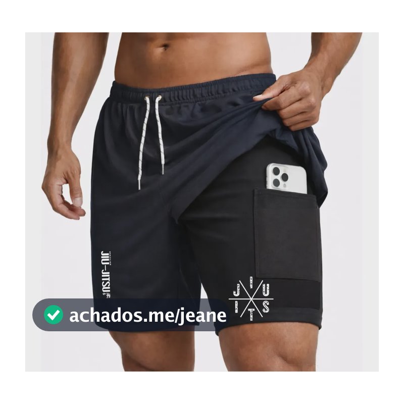 Bermuda Compressão 2 Em 1 Jiu-jitsu 02 Masculino Esportiva Preto Jiu-jitsu 02 G