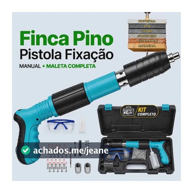Pistola Fixação Finca Pino Ação Direta Pregos + Maleta Epi Pinador Pregador Grampeador Rebitador De Prego Pressão Manual Ferramenta Para Drywal Gesso Concreto Aço Parede Forro Pvc Grampo Kit Premium