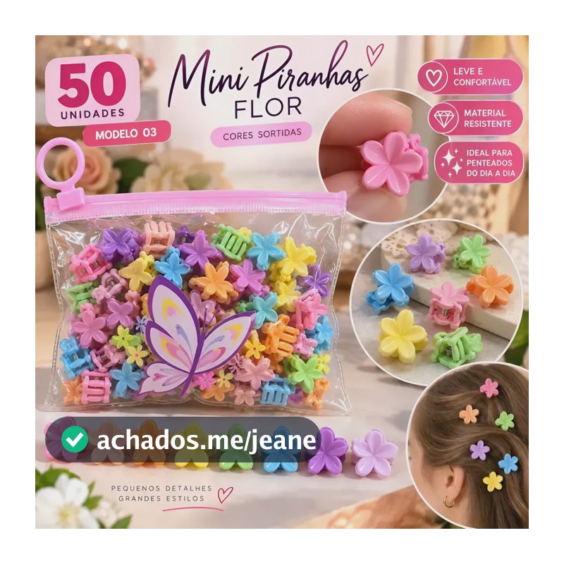 Kit 50 Mini Piranhas Flor Coloridas Presilha Infantil Cabelo Modelos Sortidos