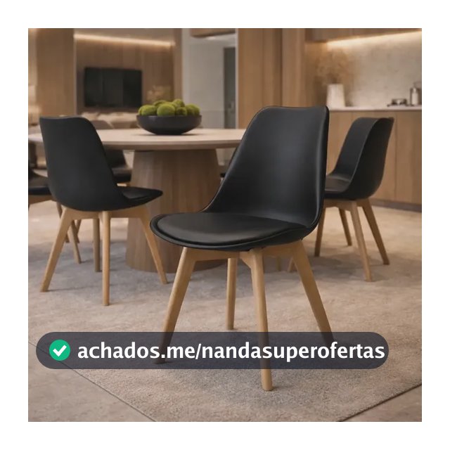 Kit 4 Cadeiras De Jantar Leda Tulipa Com Assento Estofado Leda Preto