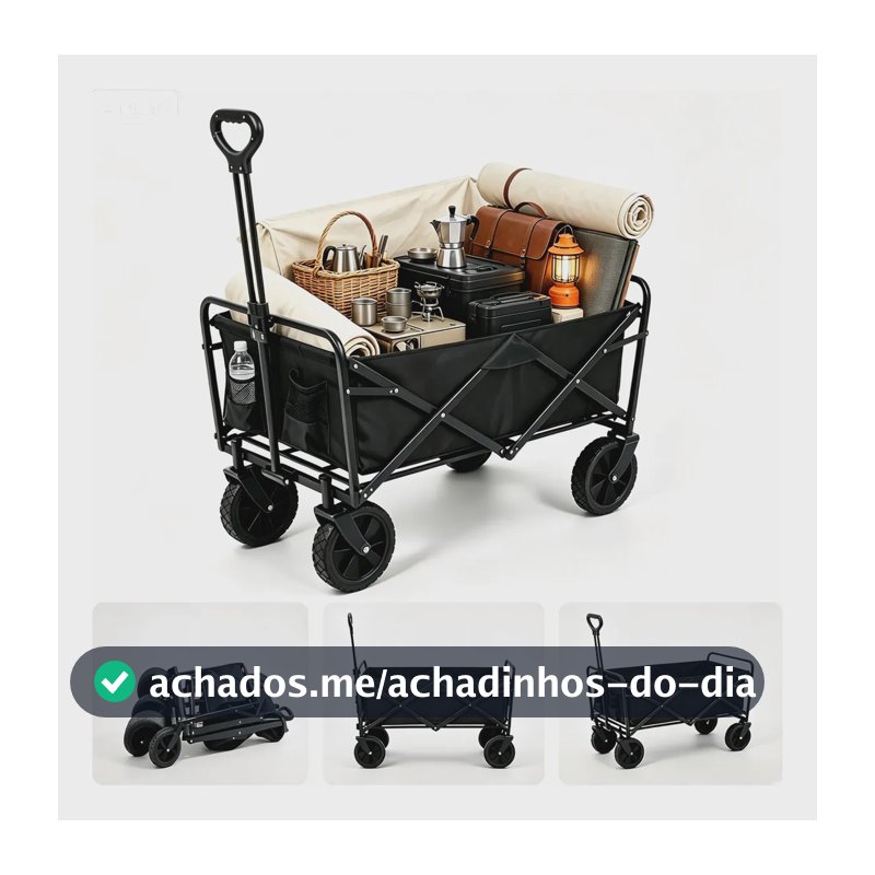 Carrinho Dobrável para Camping e Praia de 50L Reforçado em Aço, da Clampzy