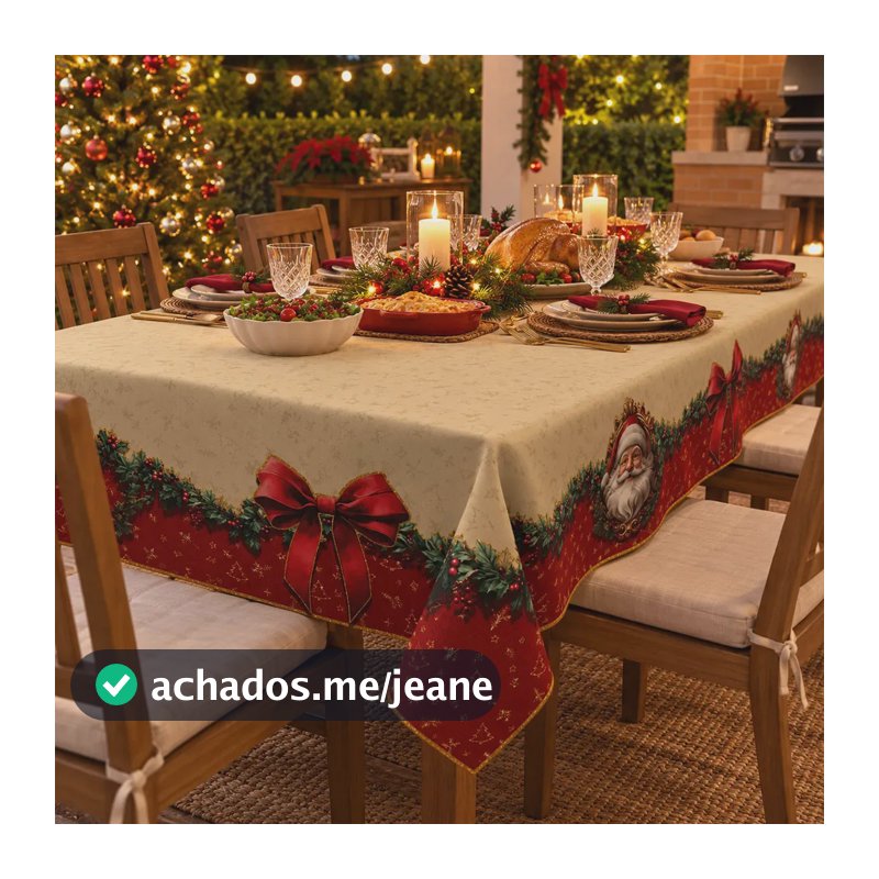 Toalha de Mesa Natal Retangular 6 Lugares Oxford 1,40x2,10m Mesa Posta Jantar Decoração Natalina