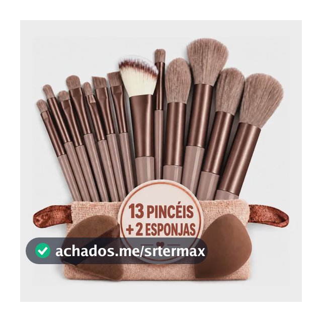 Kit Pincéis Maquiagem 13 Peças + 2 Esponjas Com Estojo Marrom