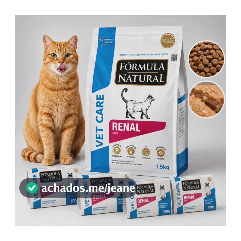 Ração Seca 1,5kg E 4 Patê Renal Gato Vet Care Fórmu Natural