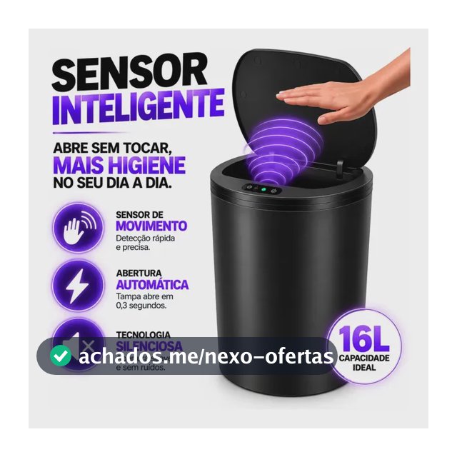 Lixeira Inteligente Automática Redonda Recarregável USB‐C Sensor para Cozinha Banheiro Escritório